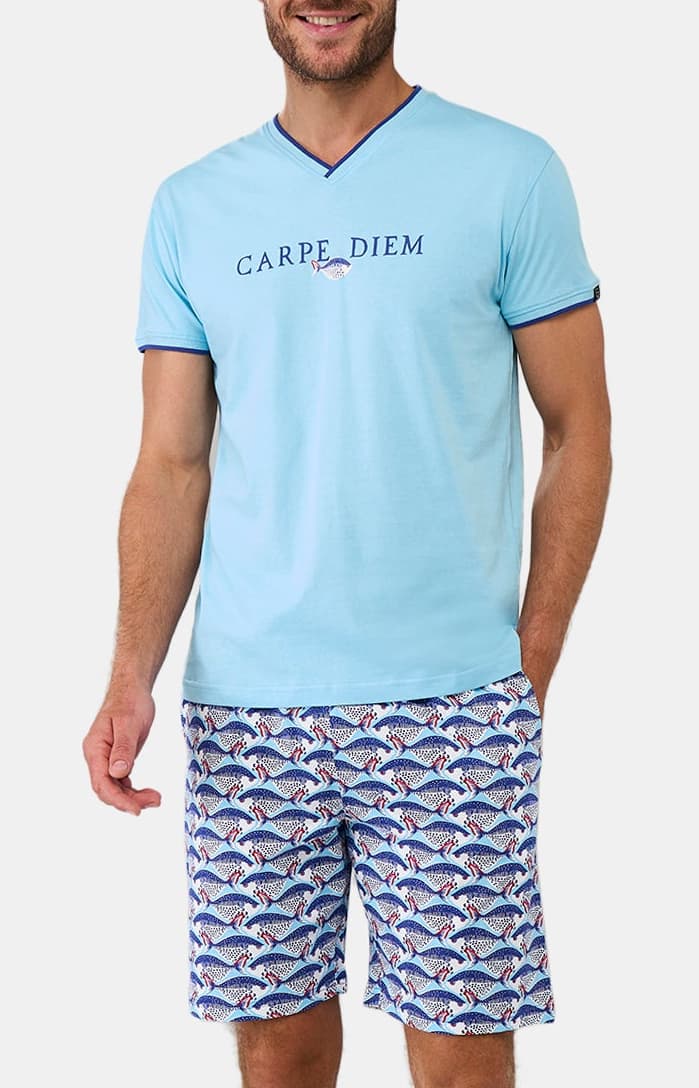 arthur-bob-carpe-diem-pyjashort-homme-coton-bio-bleu image 1
