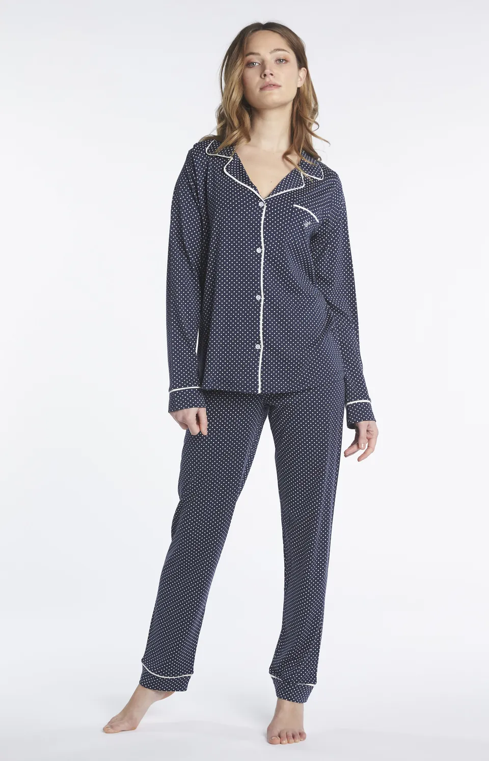 arthur-bob-pois-pyjama-long-femme-marine-lyocell-coton image 1