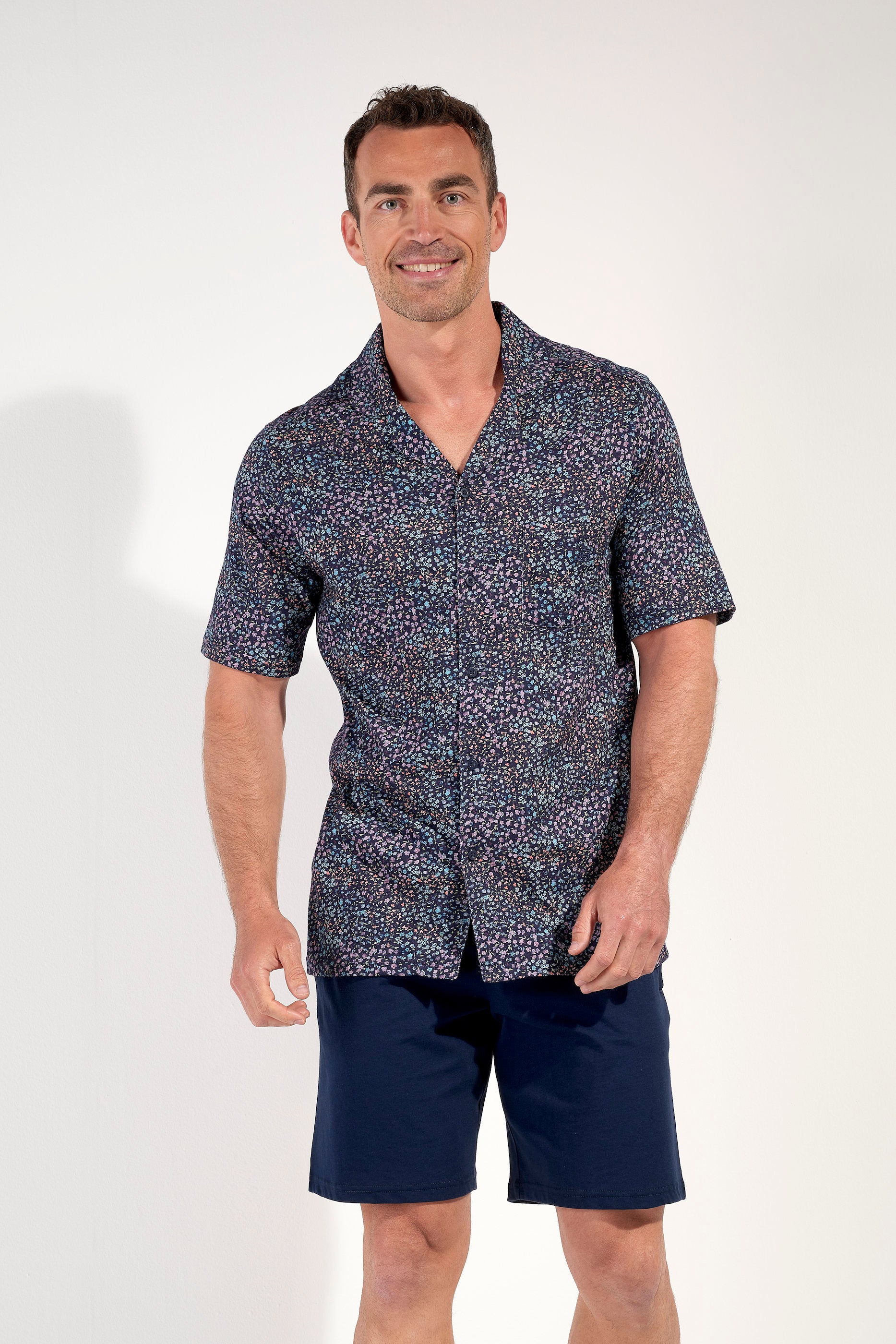 hom-vineyard-pyjama-court-homme-bleu-marine-coton-liberty image 2