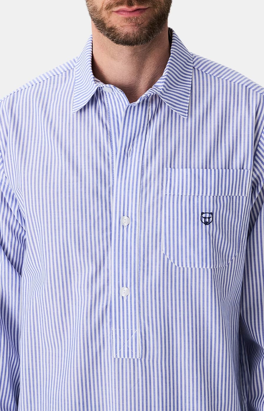 arthur-bob-rayure-bleue-chemise-de-nuit-homme-bleu-coton-bio image 2