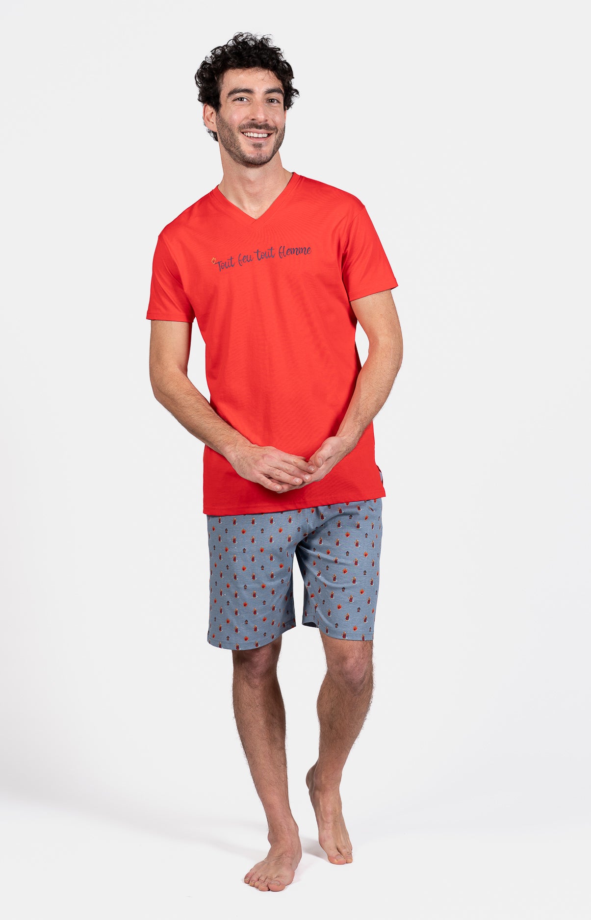arthur-bob-pompier-pyjashort-homme-jean-coton image 1