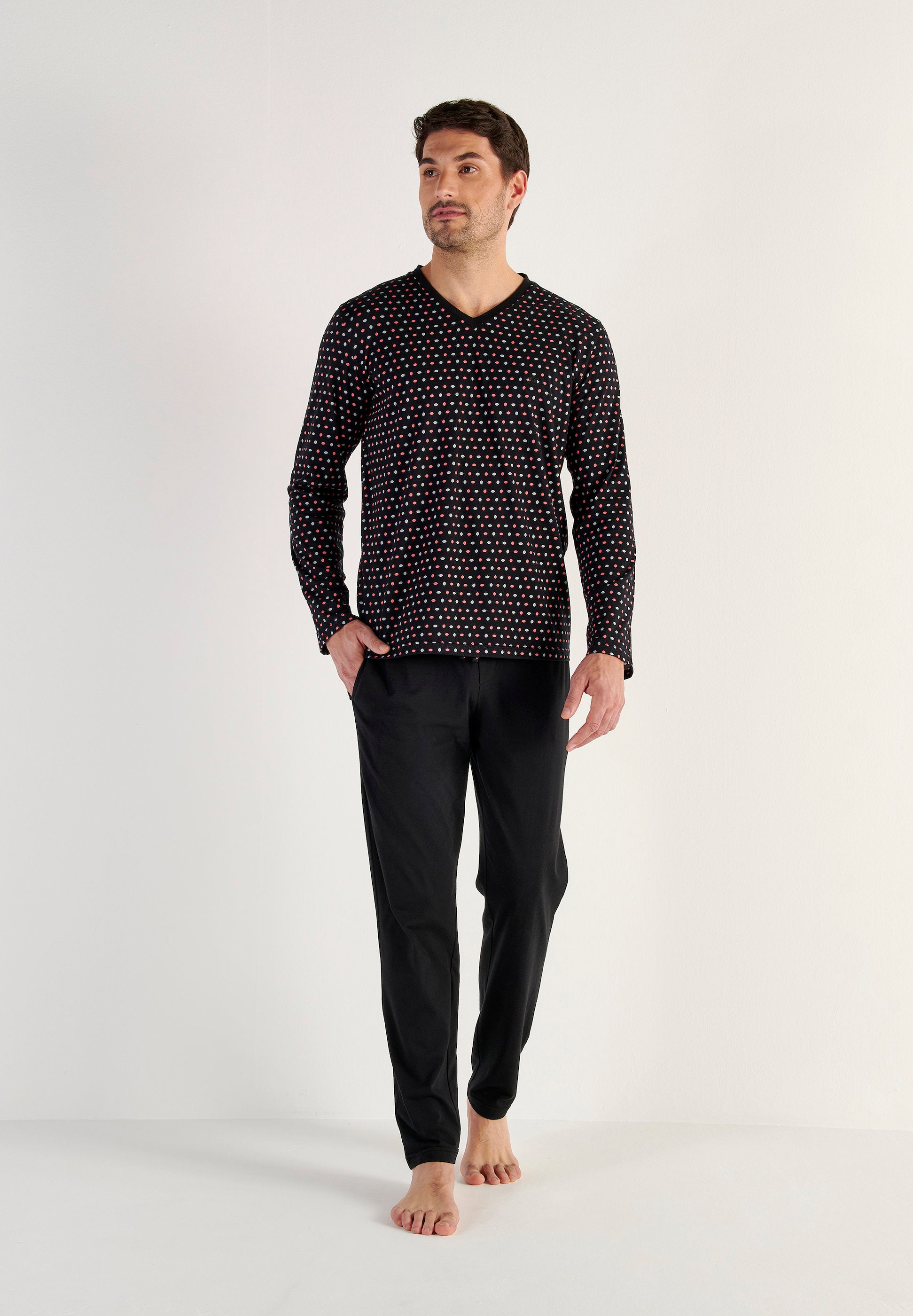 hom-modal-comfort-domino-pyjama-long-coton-imprim-noir image 4