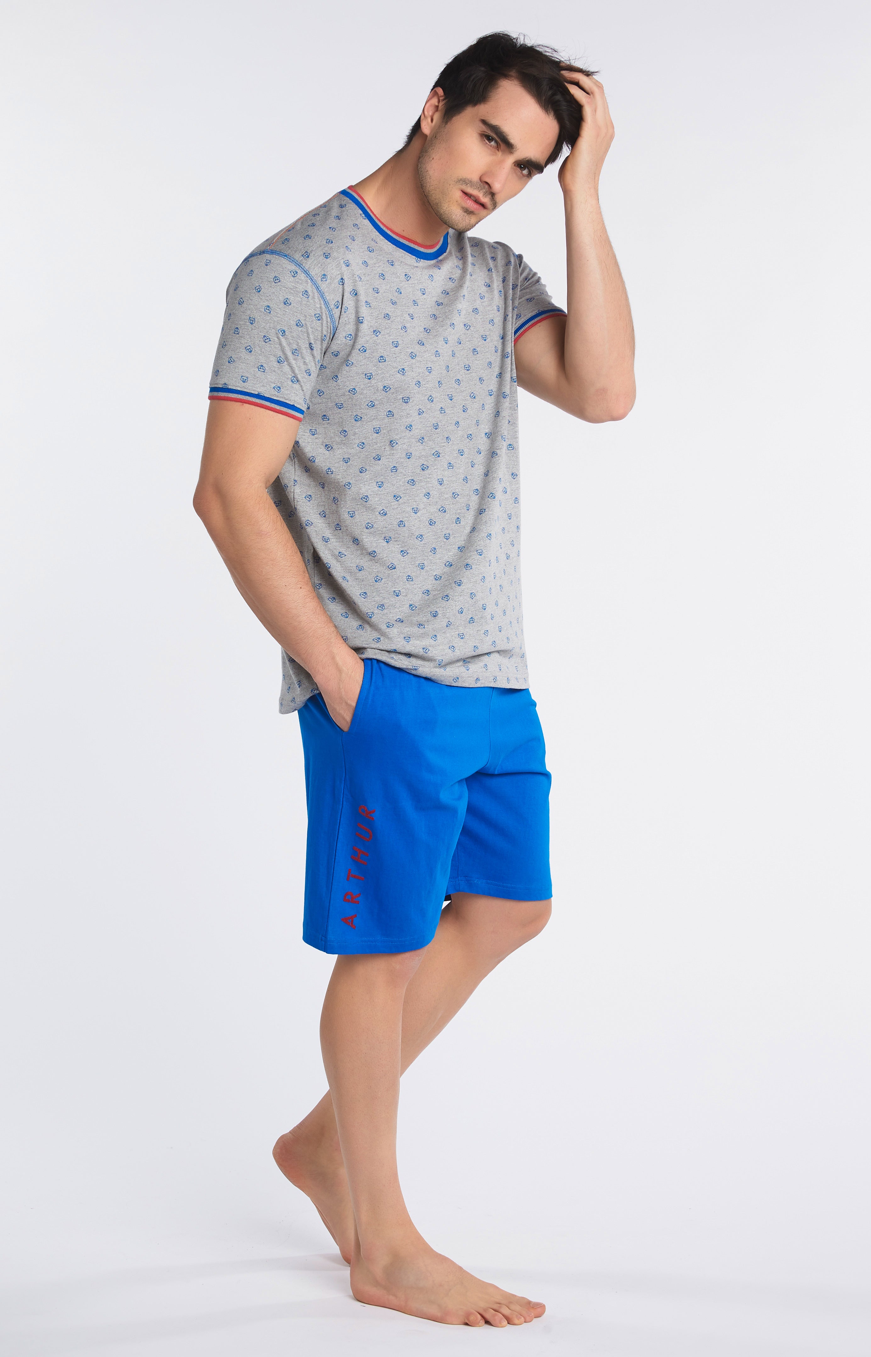 arthur-bob-roi-pyjashort-homme-coton-bio-bleu image 1
