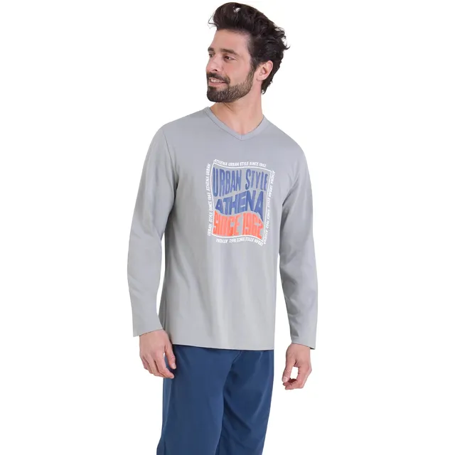 athena-graphic-pyjama-long-homme-coton-marine-noir-l image 1