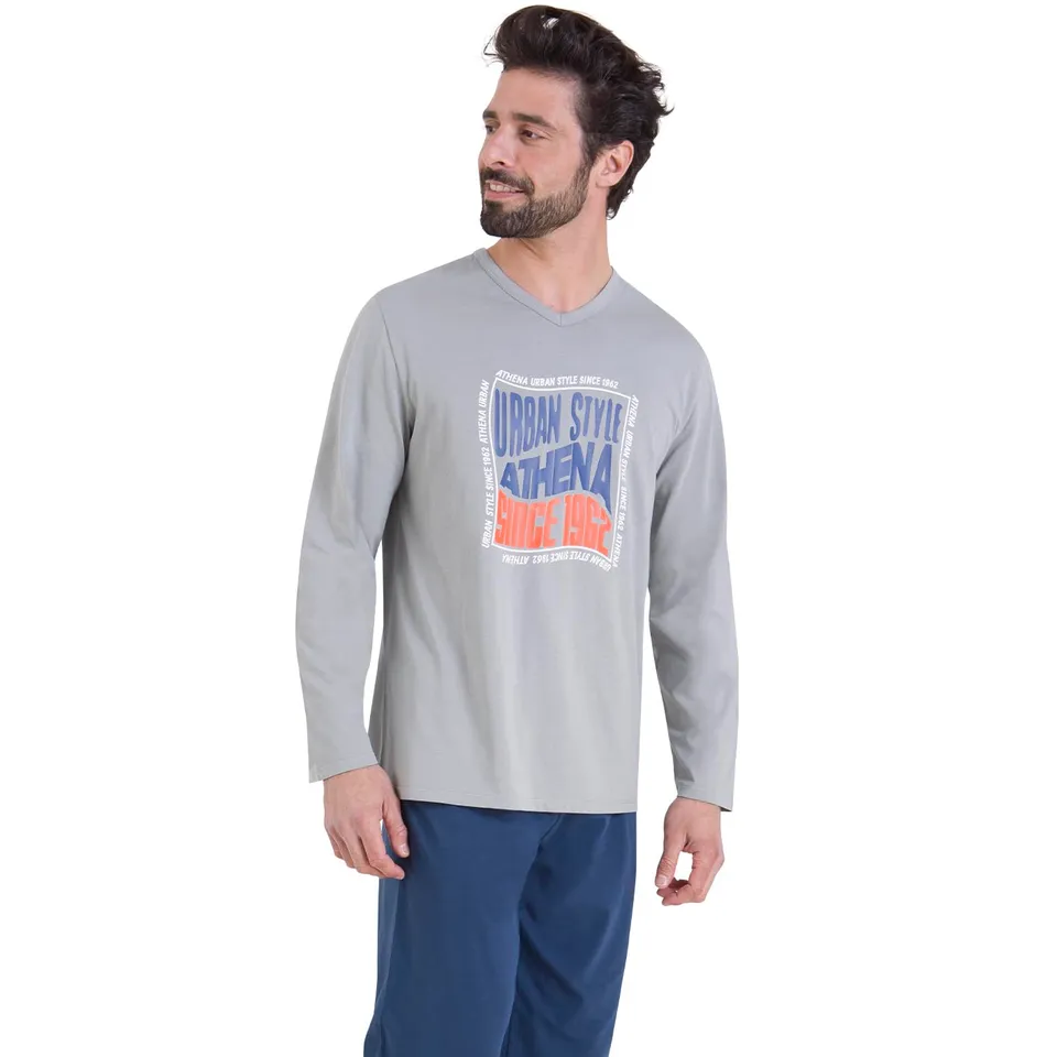 athena-graphic-pyjama-long-homme-coton-marine-noir-l image 1