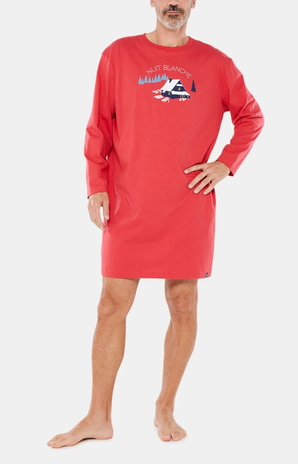 arthur-chalets-maxi-tee-shirt-nuit-coton-rouge image 1