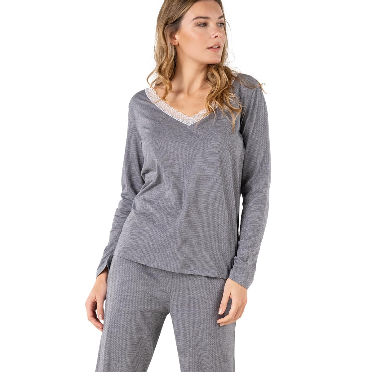 athena-graphic-dentelle-pyjama-long-femme-coton-taille-m image 2