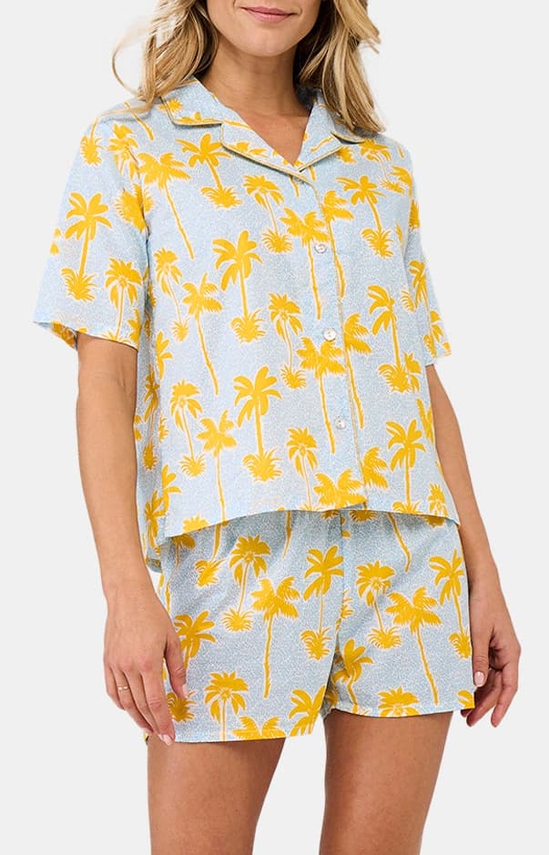 arthur-bob-pyjashort-palmier-pyjama-femme-jaune-bio image 1