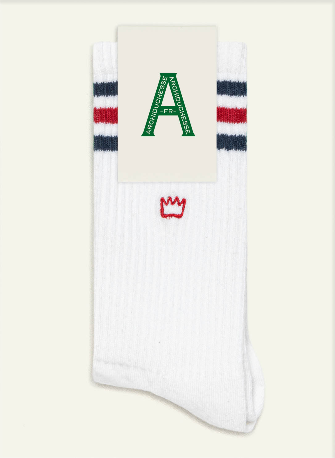 archiduchesse-bouclette-ray-e-marine-et-rouge-chaussettes-sport-blanc image 3