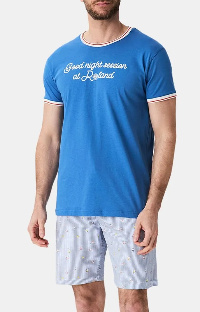 arthur-bob-good-night-session-pyjashort-homme-bleu-coton-bio image 1