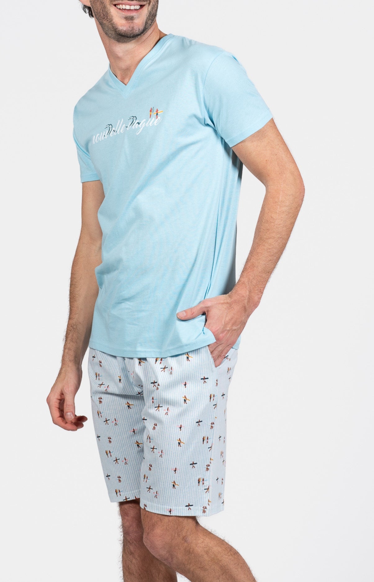 arthur-bob-pyjashort-surf-bleu-coton-celadon-homme image 5