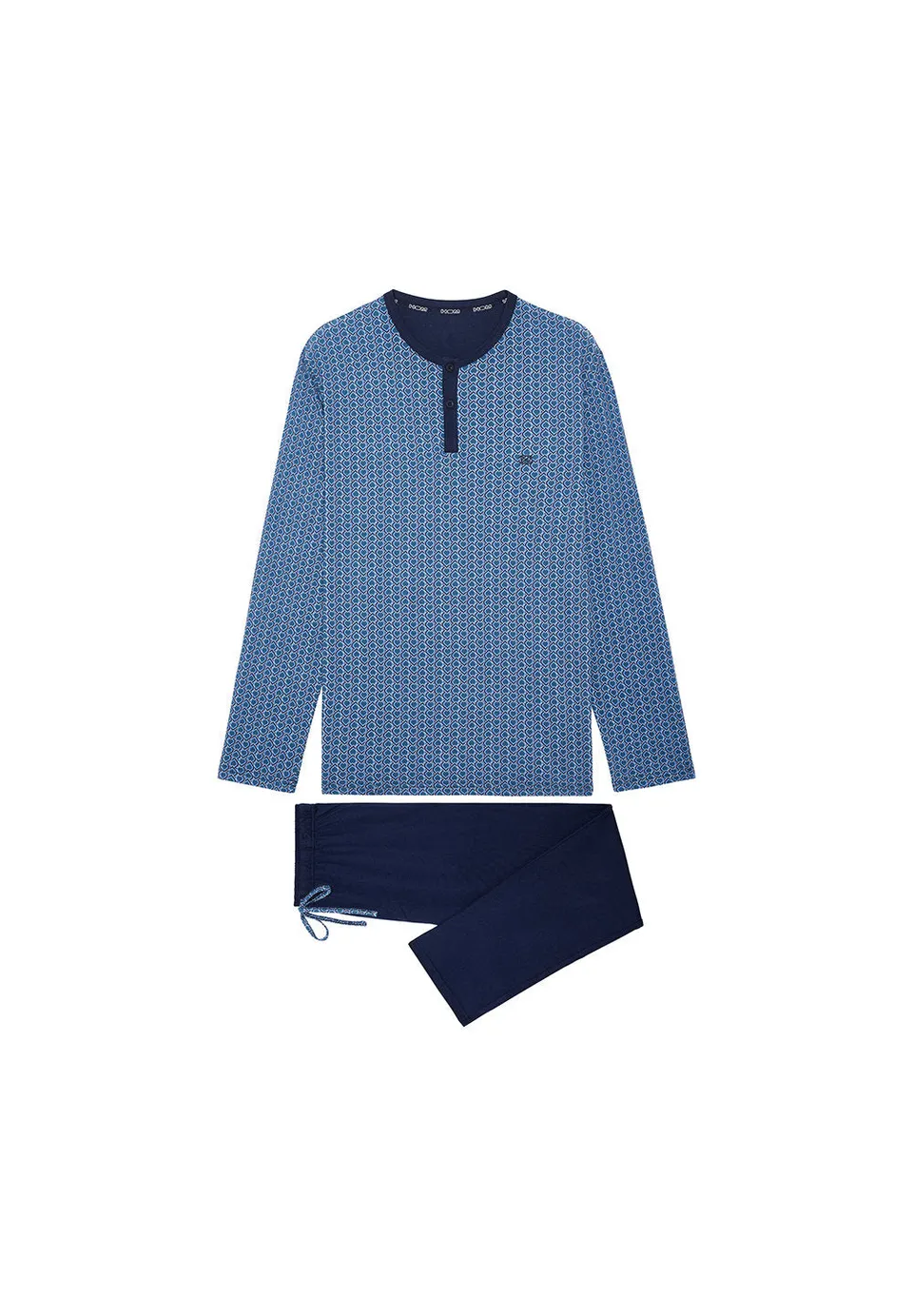 hom-martinez-pyjama-homme-long-bleu-coton-art-d-co image 1