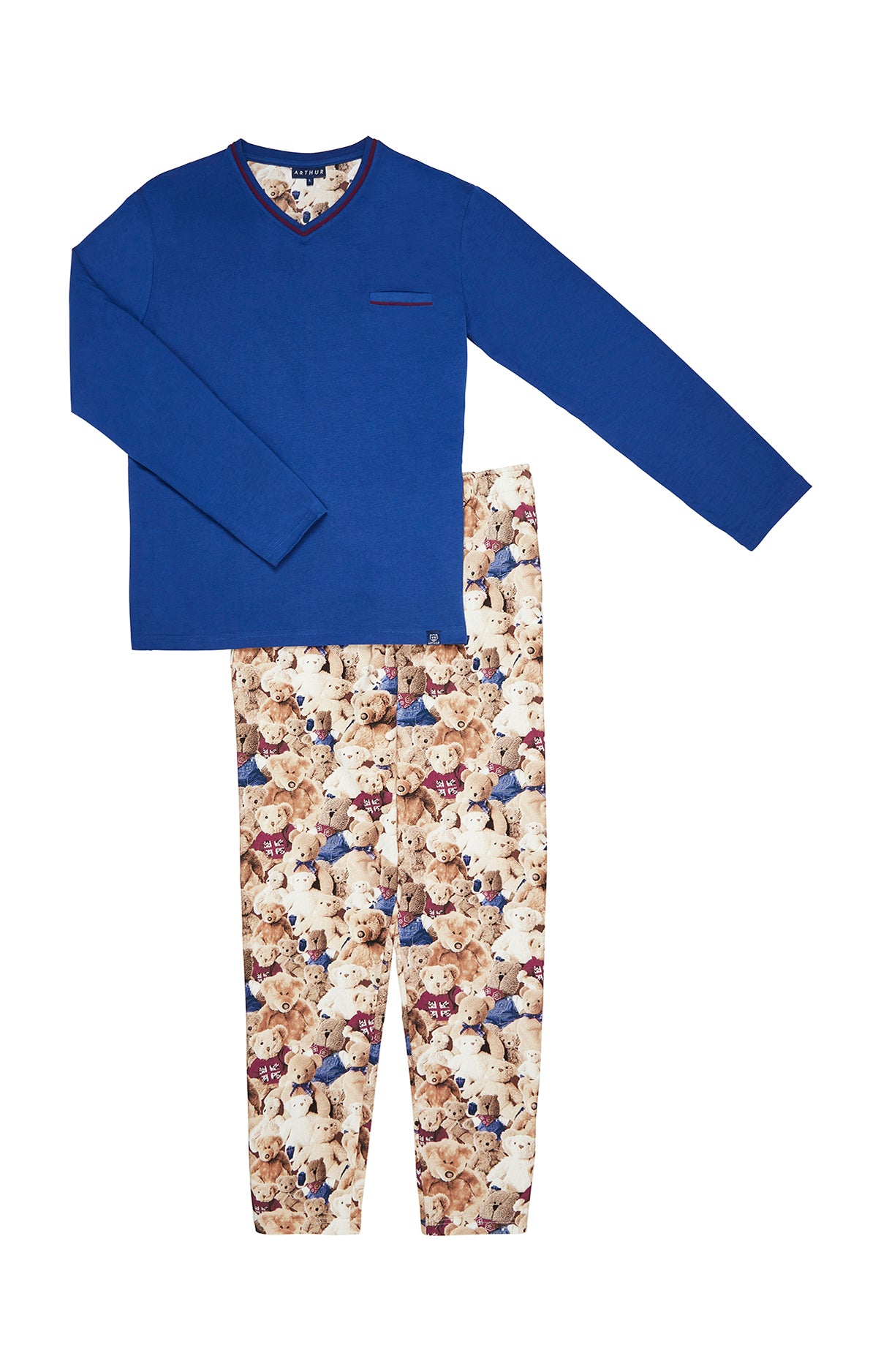 arthur-teddy-bleu-pyjama-homme-beige-m-coton-pais image 3