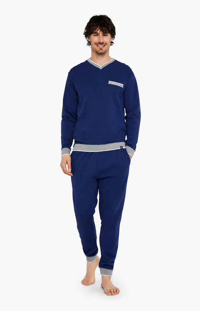 arthur-bob-pyjama-coton-bio-homme-marine-manches-longues image 1