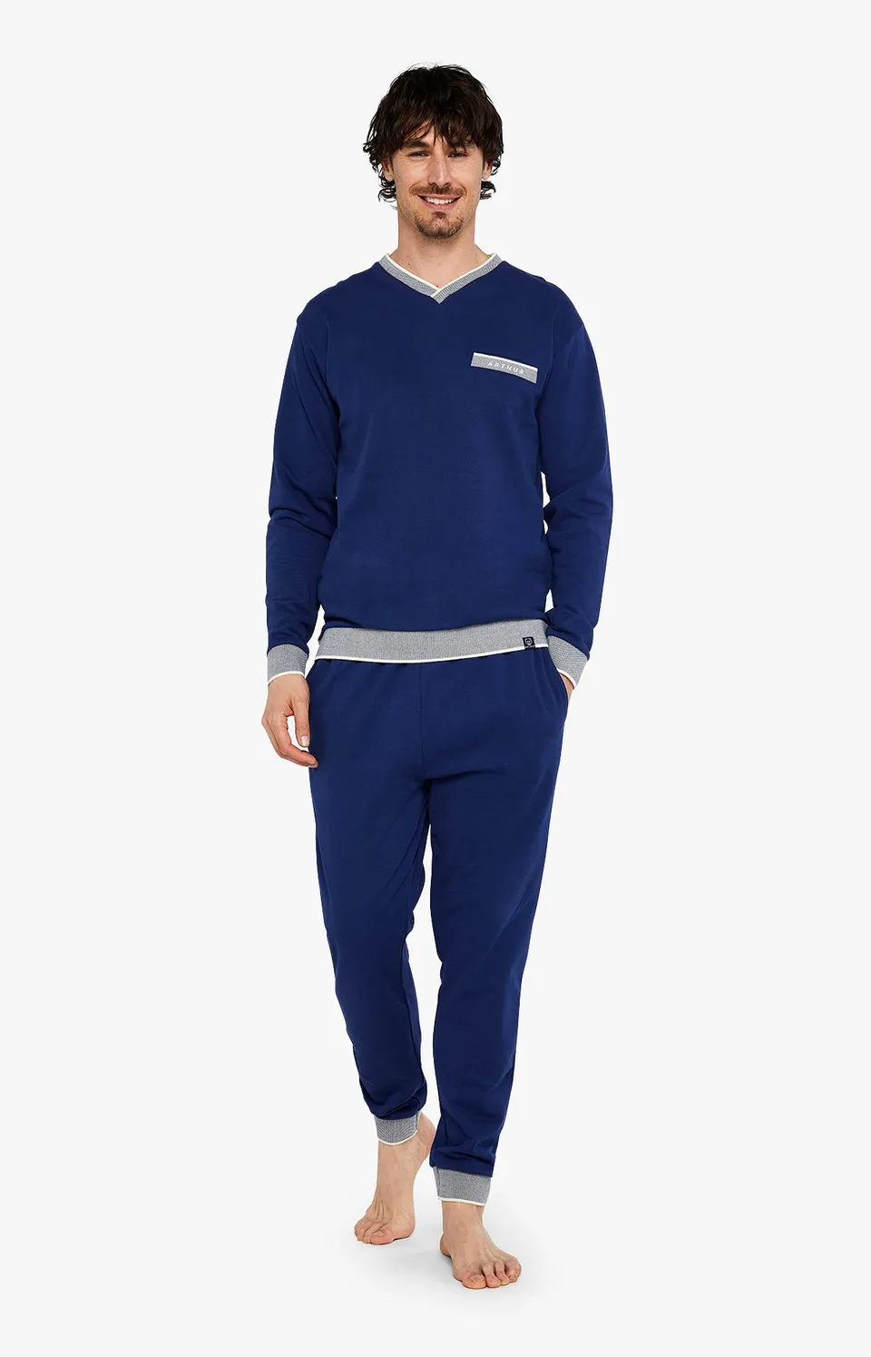 arthur-bob-pyjama-coton-bio-homme-marine-manches-longues image 1