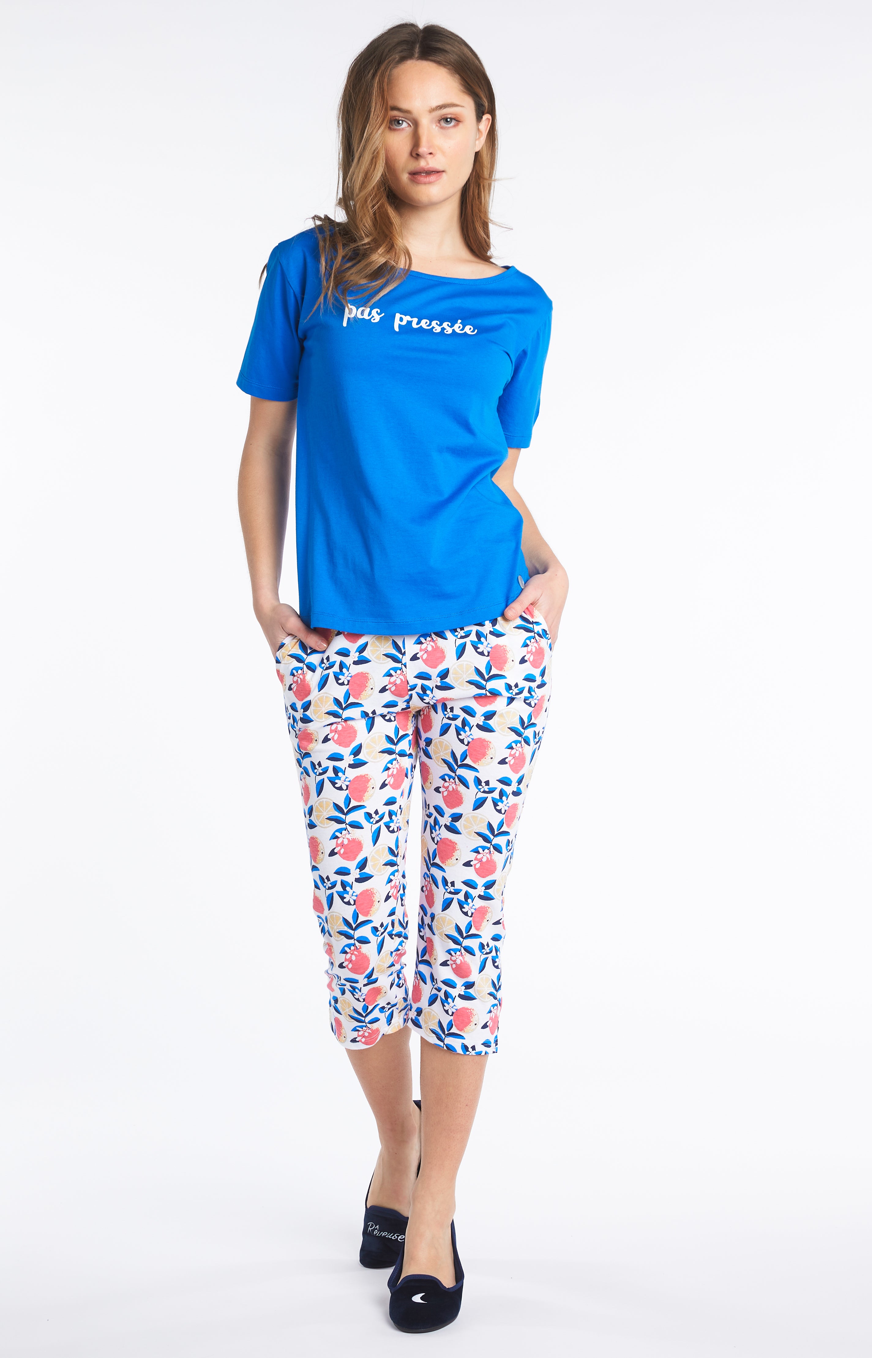 arthur-bob-pyjama-long-agrume-blanc-coton-bio-femme image 1