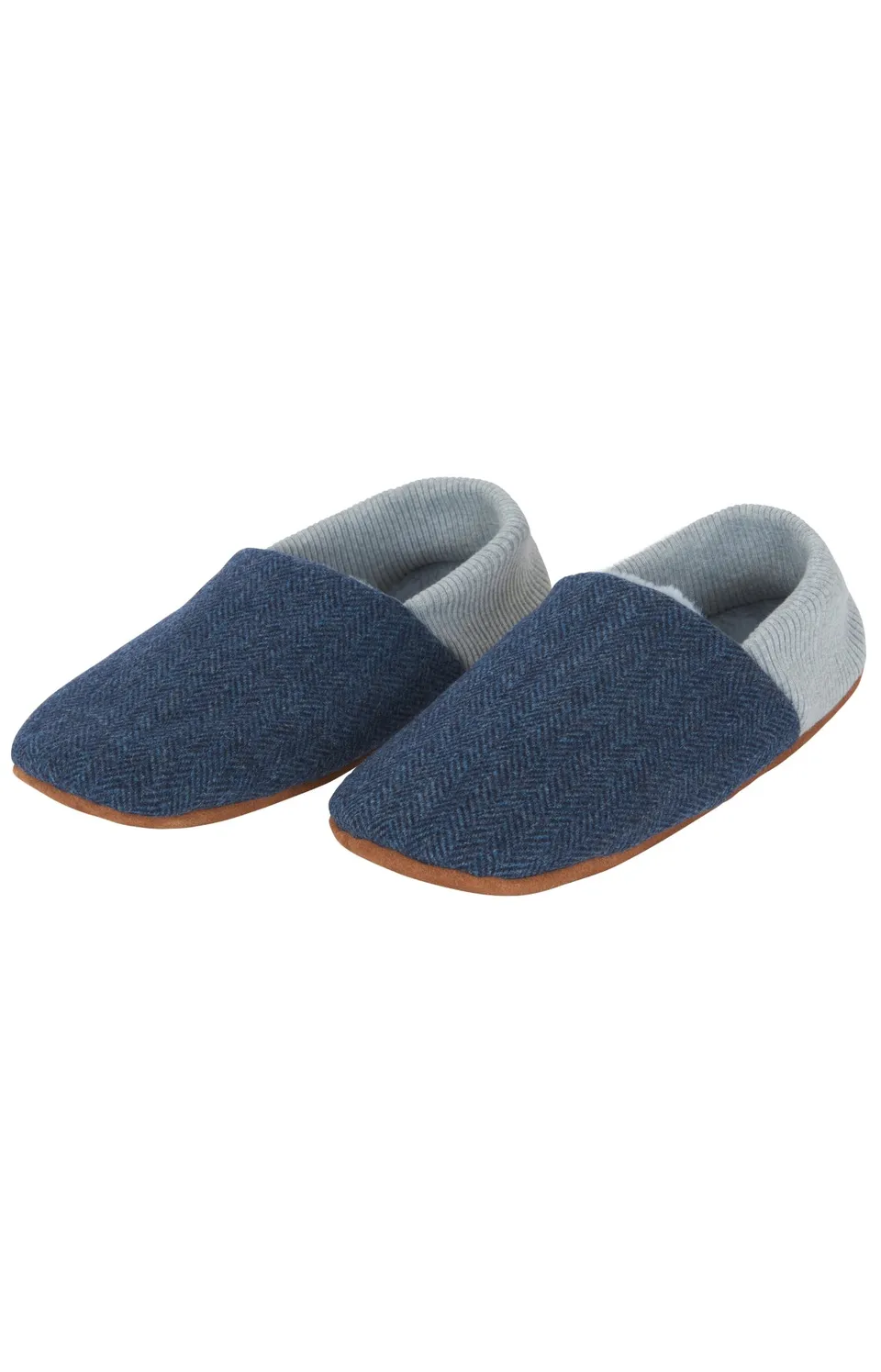 arthur-bob-chaussons-cuir-laine-bleu-42-43-chevron-fourrure image 1