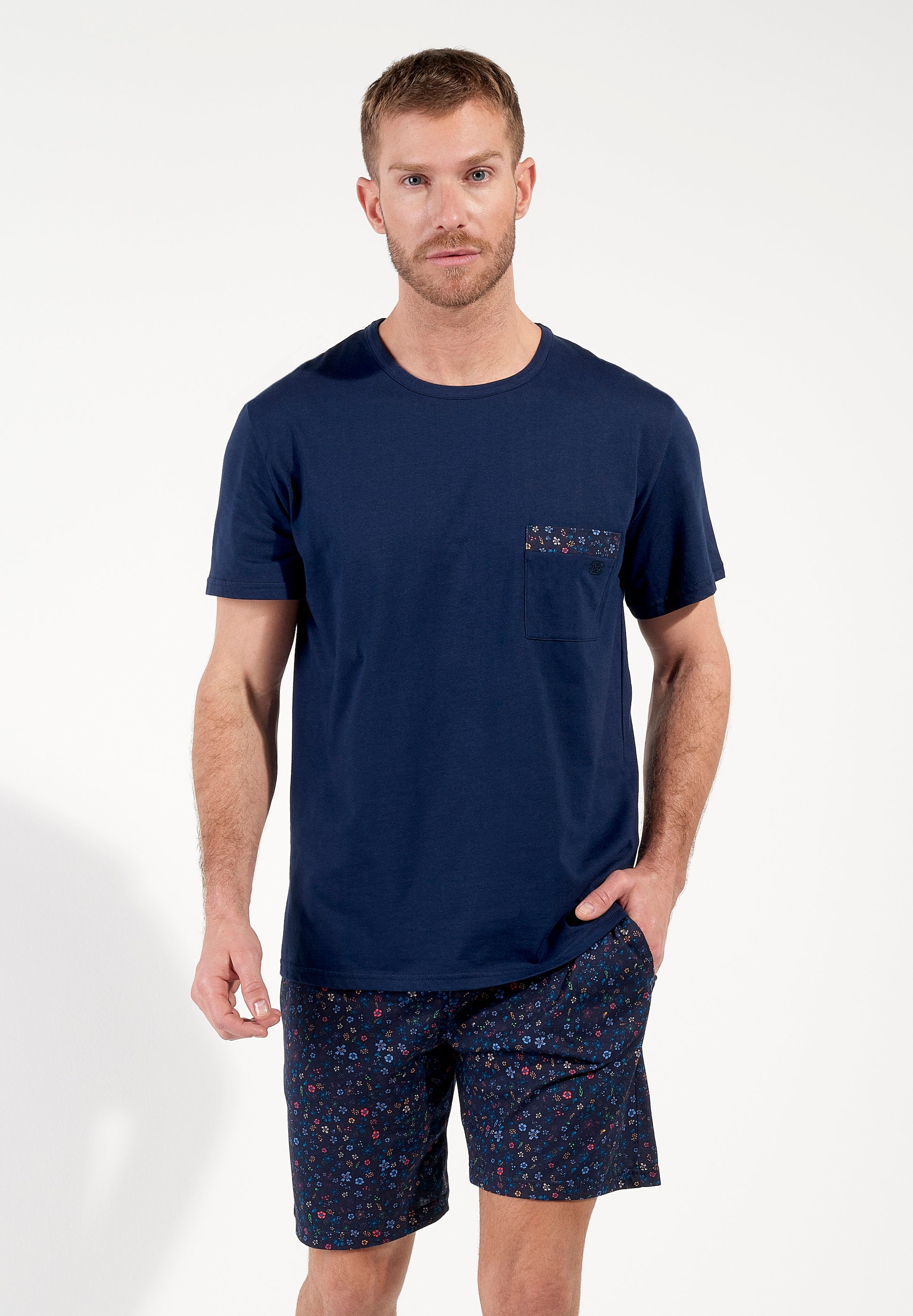 hom-broceliande-pyjama-court-homme-navy-print-coton image 2