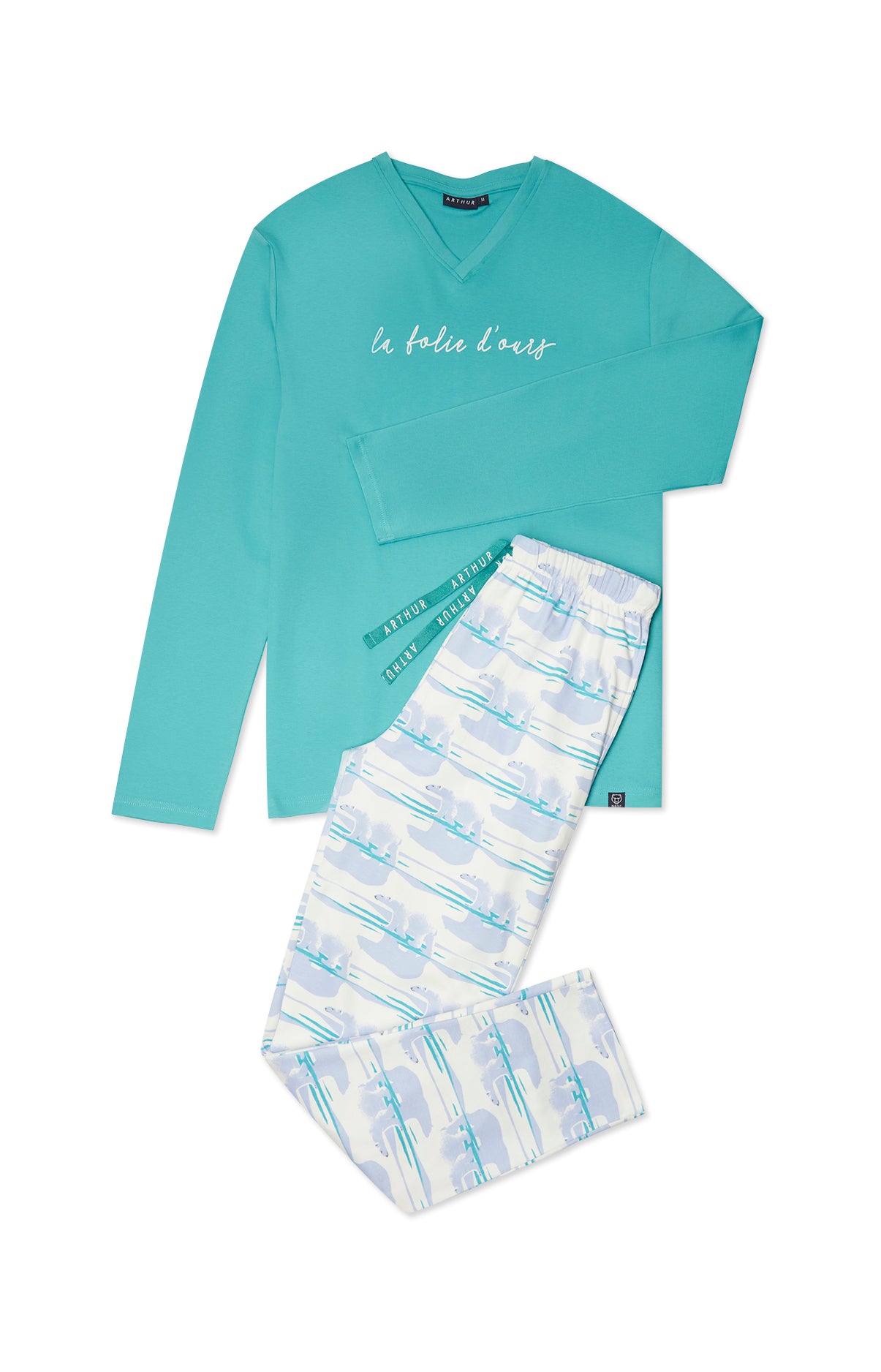 arthur-bob-folie-d-ours-pyjama-homme-bleu-coton-bio-chaud image 3