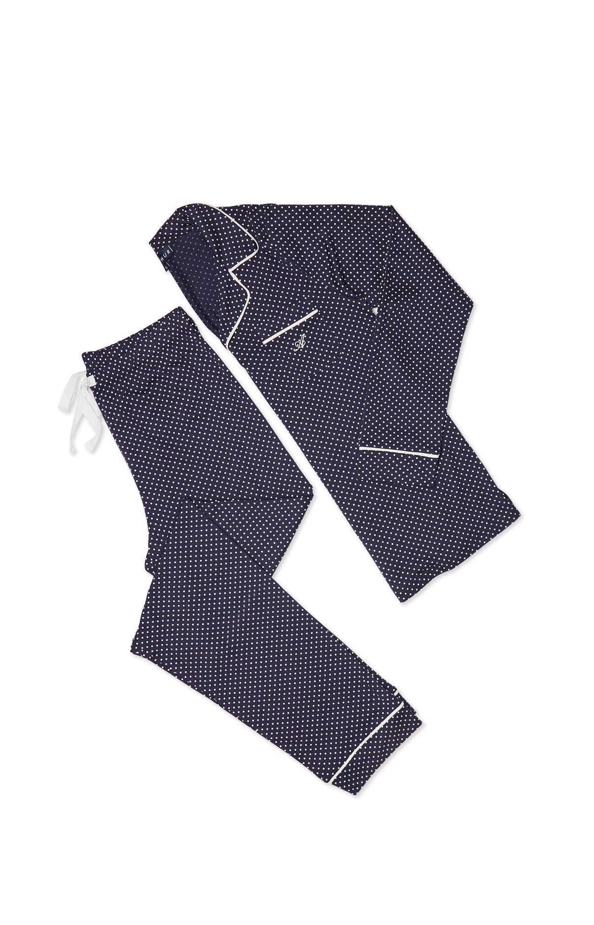 arthur-bob-pois-pyjama-long-femme-marine-lyocell-coton image 3