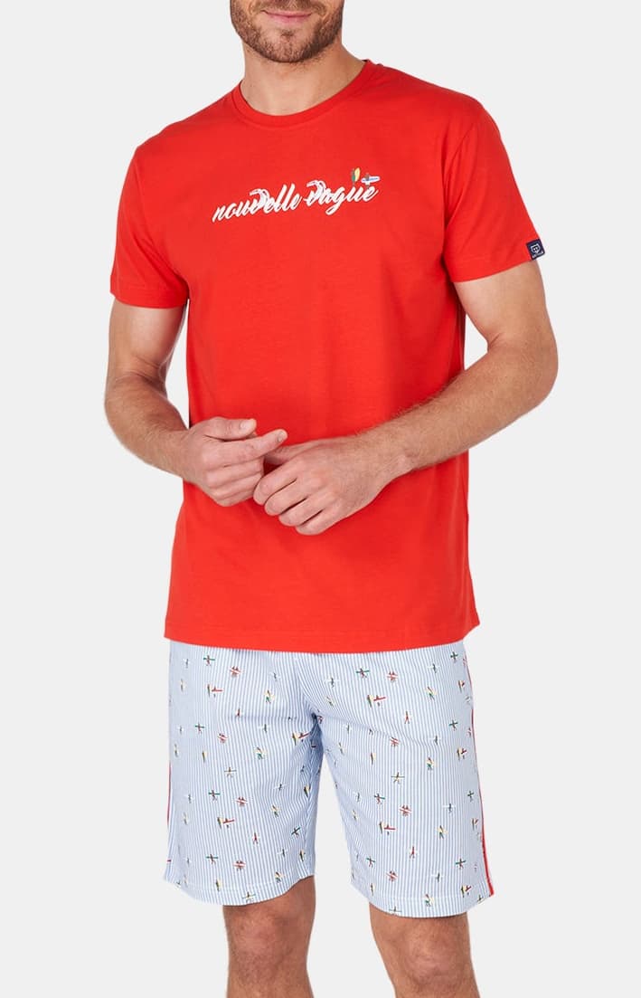 arthur-bob-nouvelle-vague-pyjashort-homme-bleu-coton-bio image 1