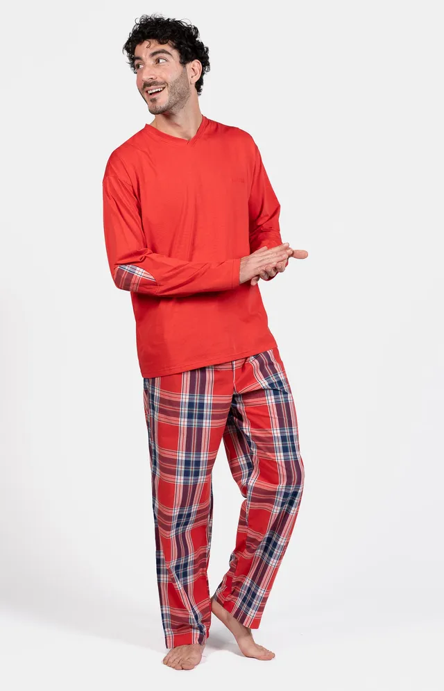 arthur-bob-pyjama-logan-rouge-homme-coton-manches-longues image 1
