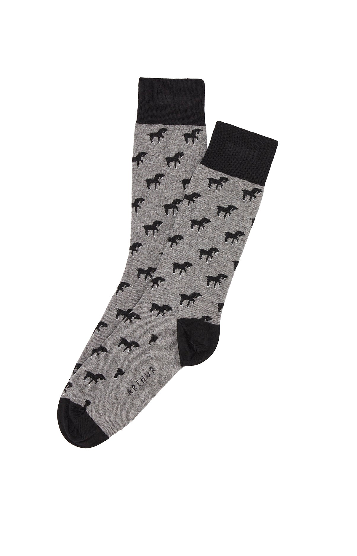 arthur-bob-petits-chevaux-chaussettes-homme-gris-coton-bio image 1