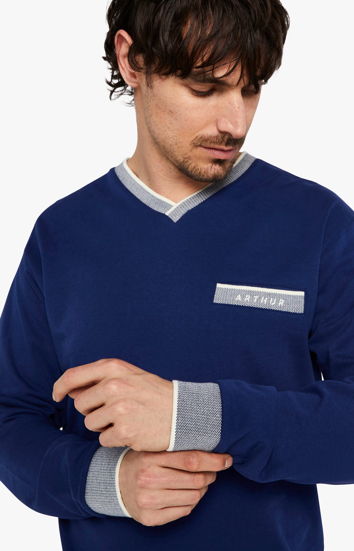arthur-bob-pyjama-coton-bio-homme-marine-manches-longues image 2