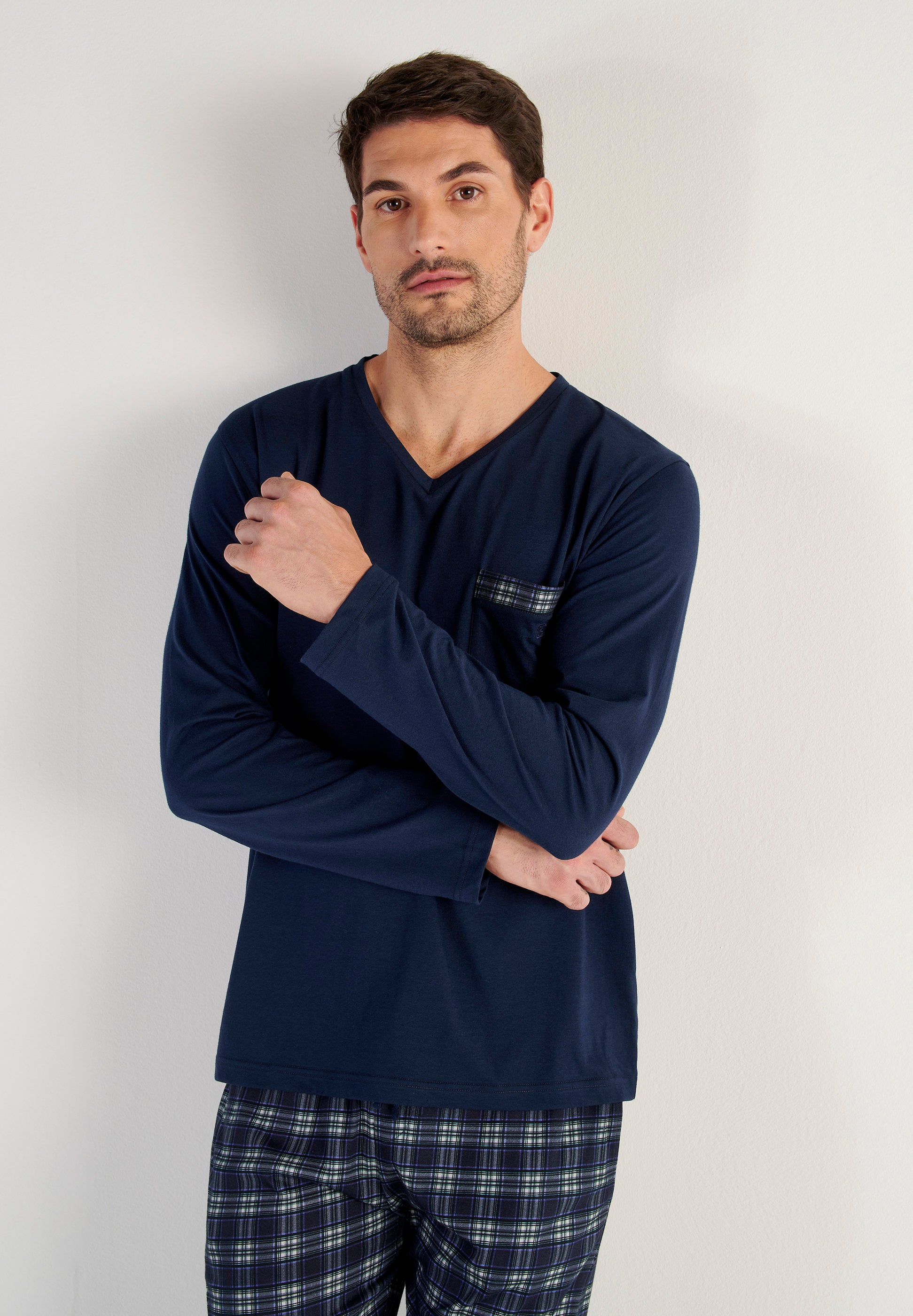 hom-sid-pyjama-long-bleu-carreaux-coton-interlock image 2