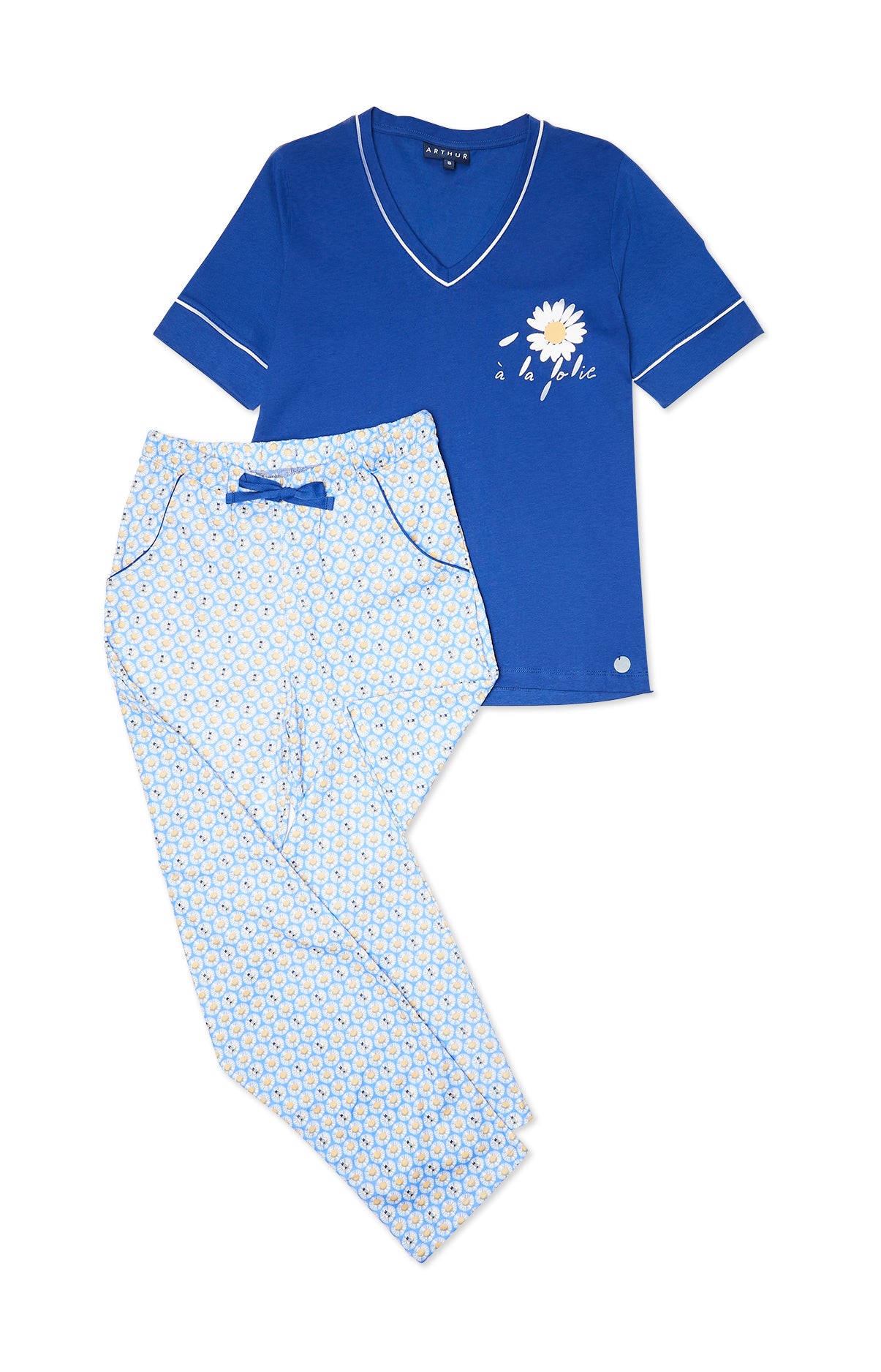 arthur-bob-pyjama-paquerette-long-azur-coton-bio-floral image 3