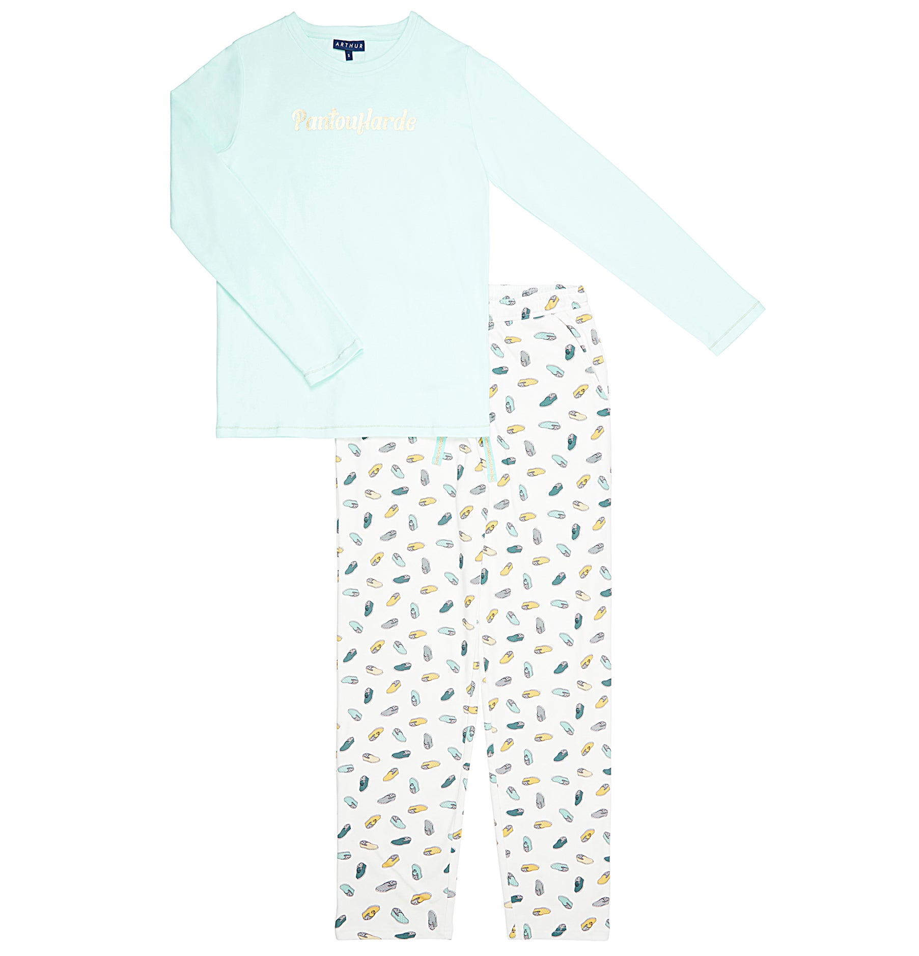 arthur-bob-pantouflard-ciel-pyjama-femme-ivoire-coton-bio image 4