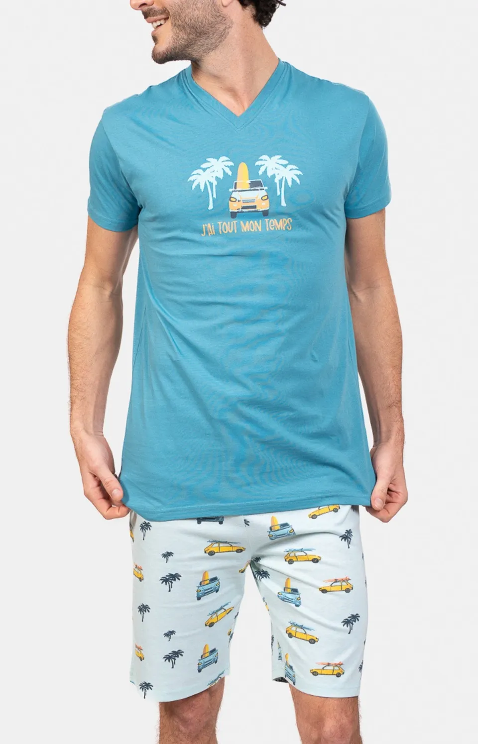 arthur-bob-voiture-pyjashort-homme-coton-ciel image 1