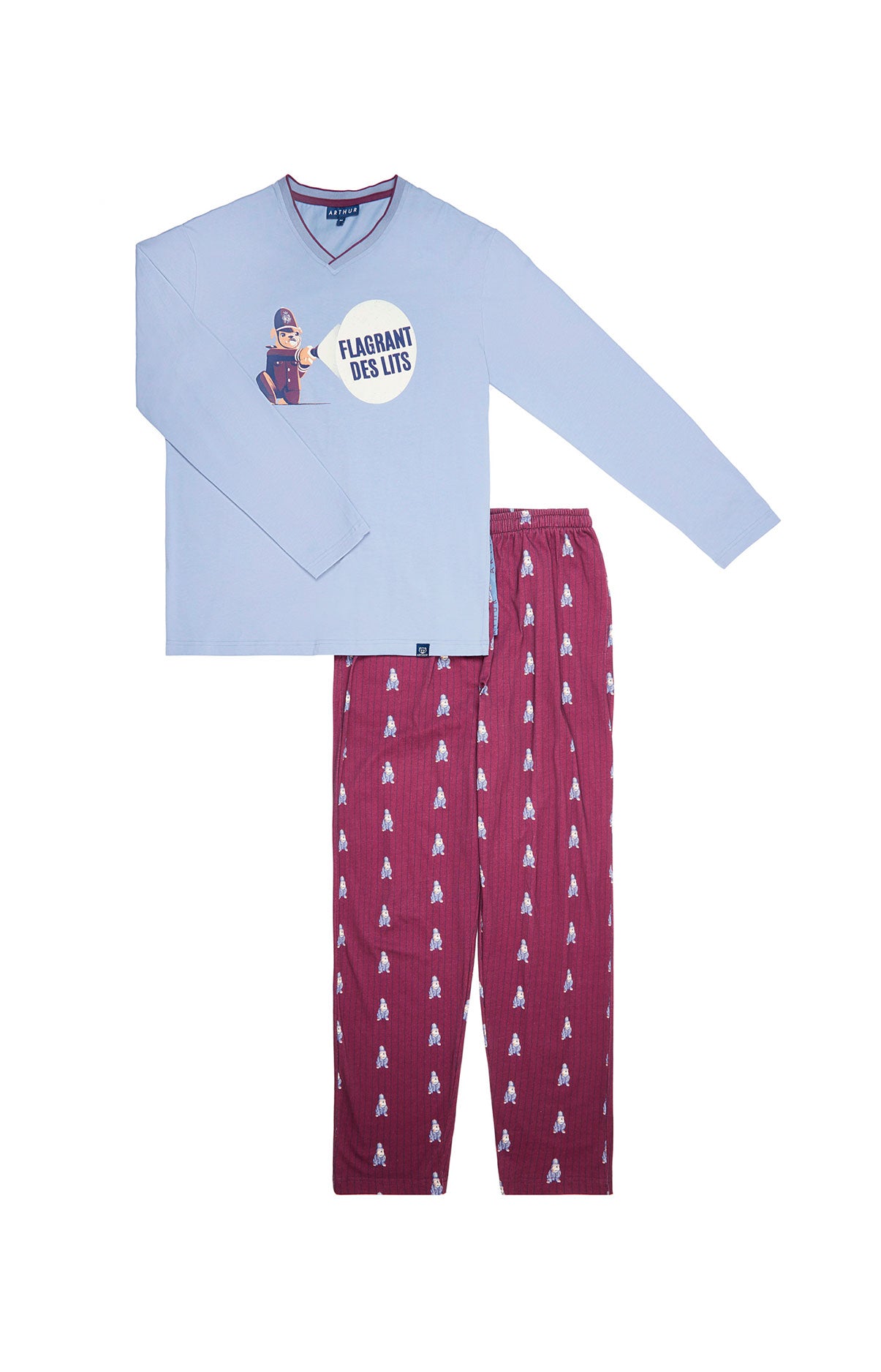 arthur-bob-pyjama-homme-bordeaux-bobby-coton-bio-chien image 3