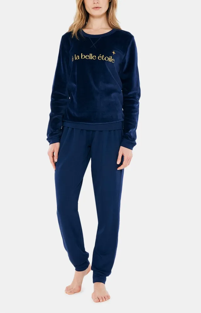 arthur-bob-pyjama-femme-marine-uni-chaud-hiver image 1