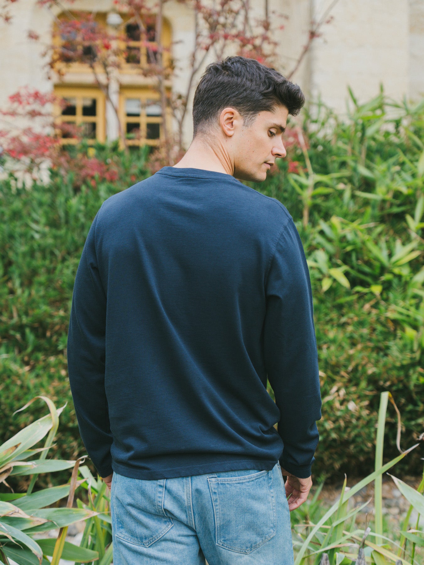 p-trone-t-shirt-manches-longues-coupe-droite-blanc-cr-me-coton image 8