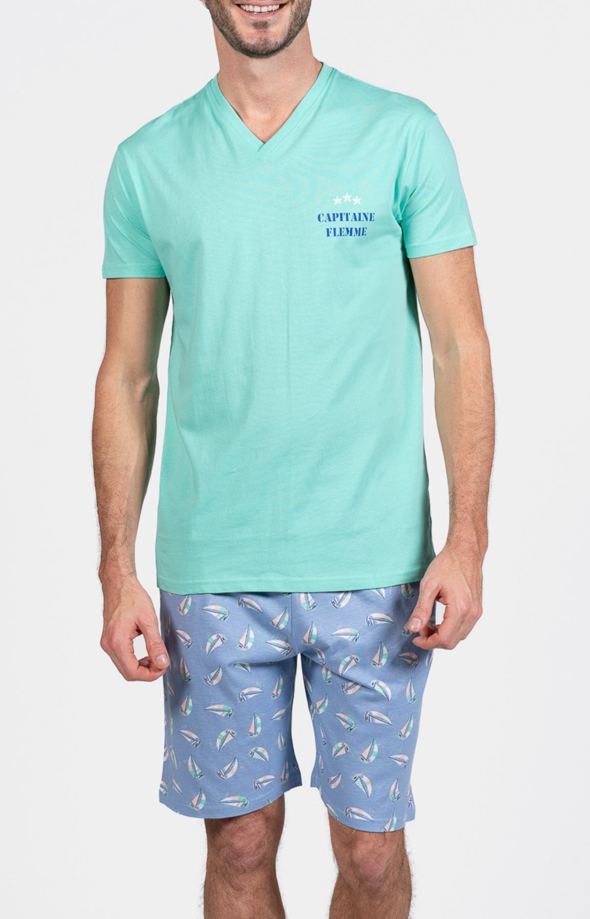 arthur-bob-pyjashort-boat-azur-pyjama-coton-homme image 1