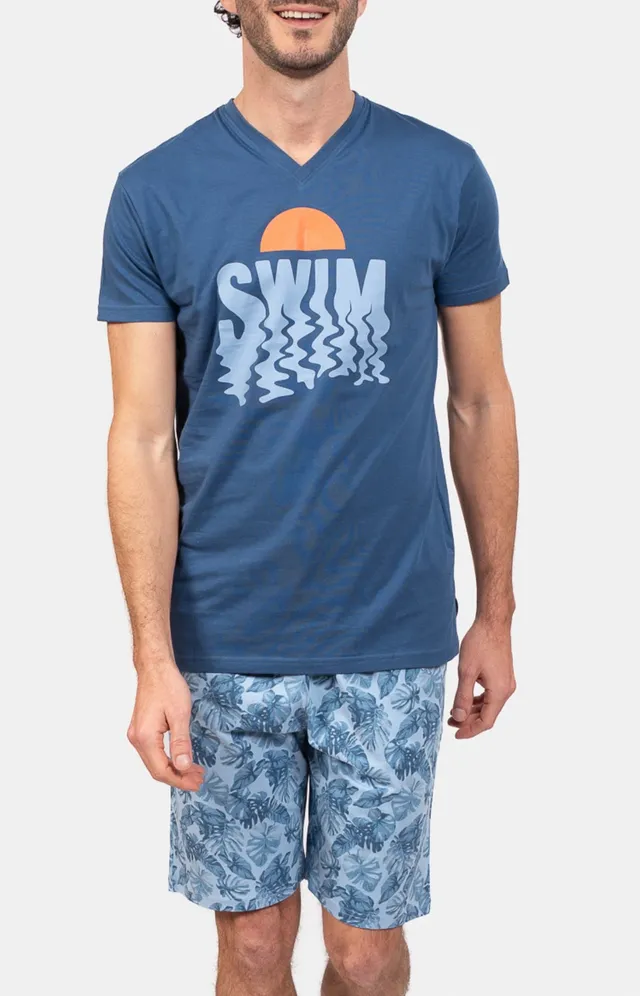 arthur-bob-palmier-pyjashort-homme-coton-bleu image 1