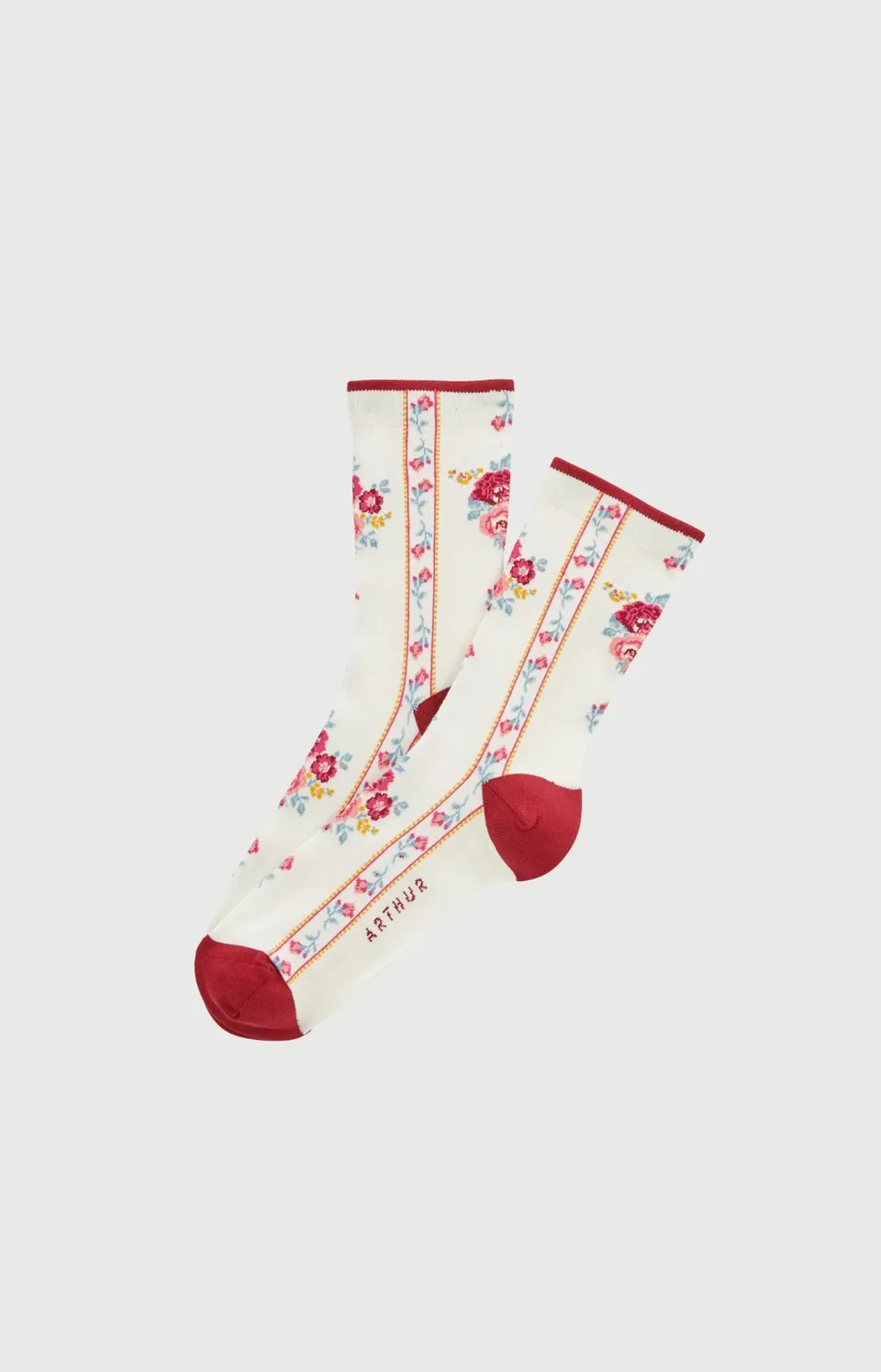 arthur-bob-rosalie-chaussettes-femme-ivoire-motif-fleurs image 1