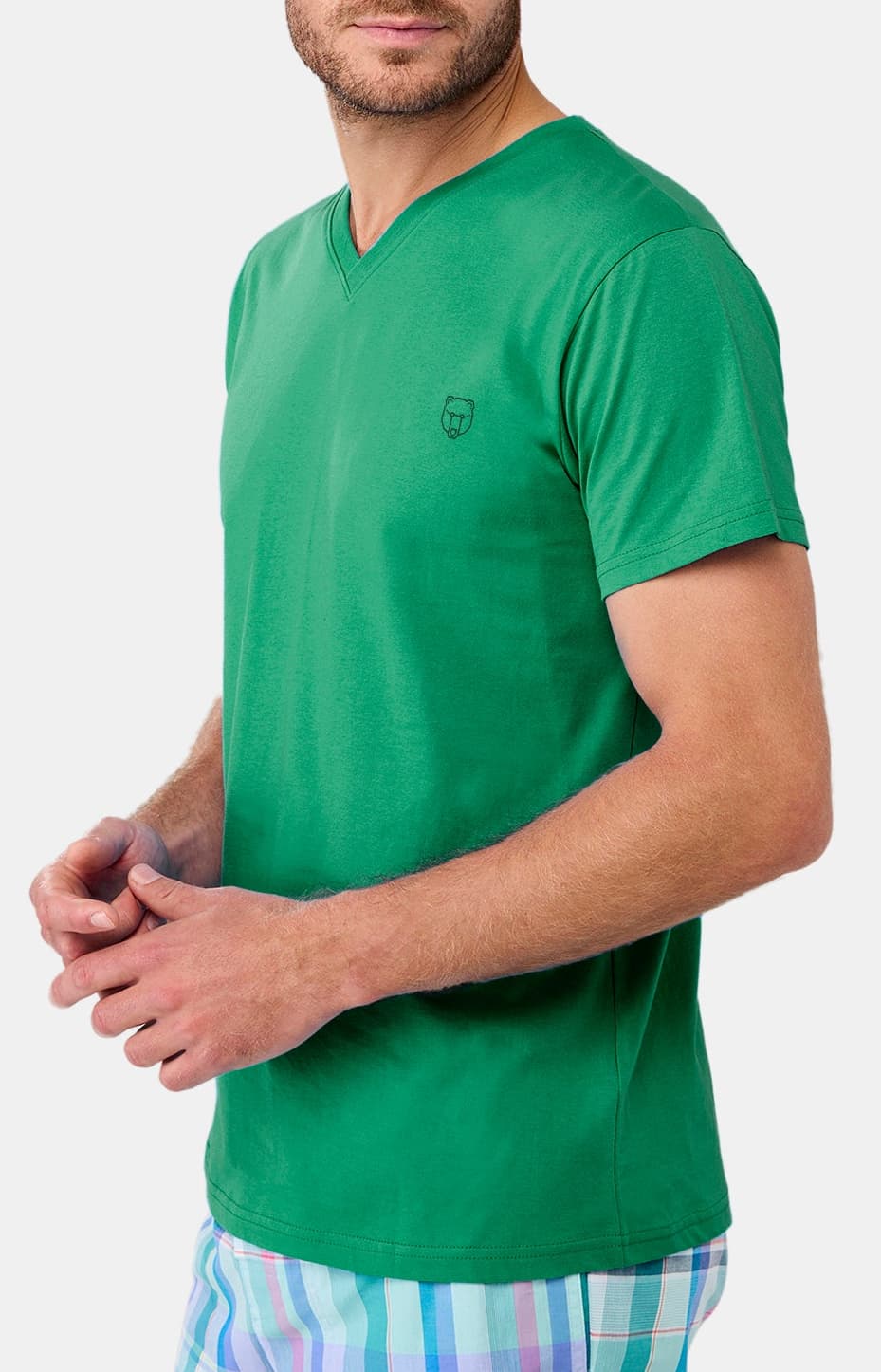 arthur-bob-tee-shirt-green-col-v-coton-bio image 2