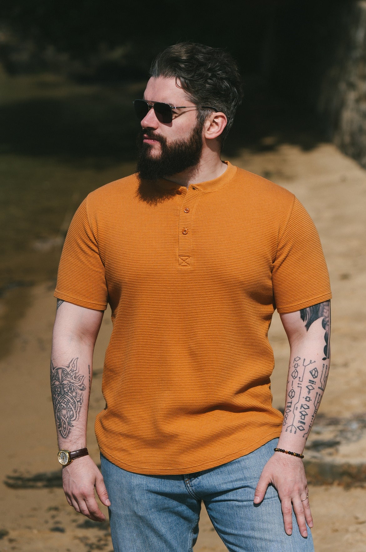 p-trone-henley-cormac-t-shirt-manches-courtes-beige image 3