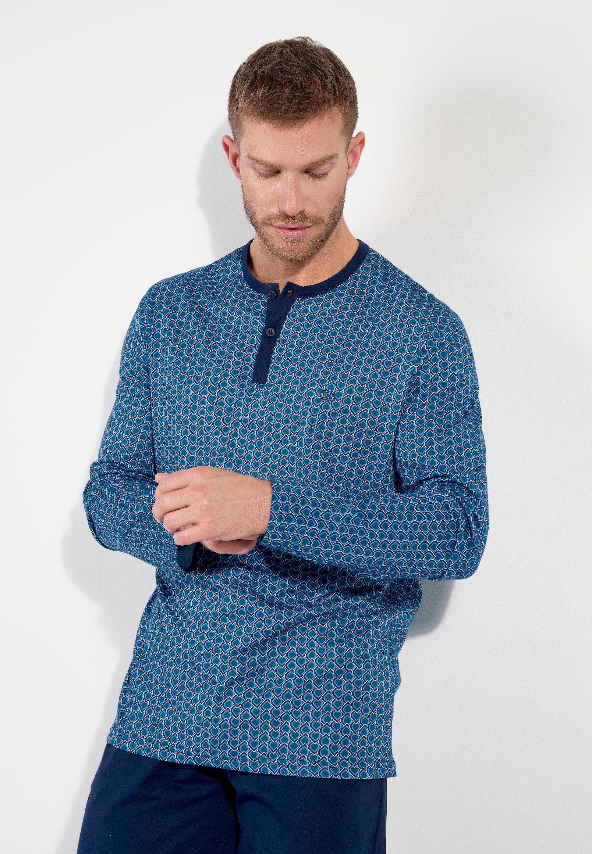 hom-martinez-pyjama-homme-long-bleu-coton-art-d-co image 2