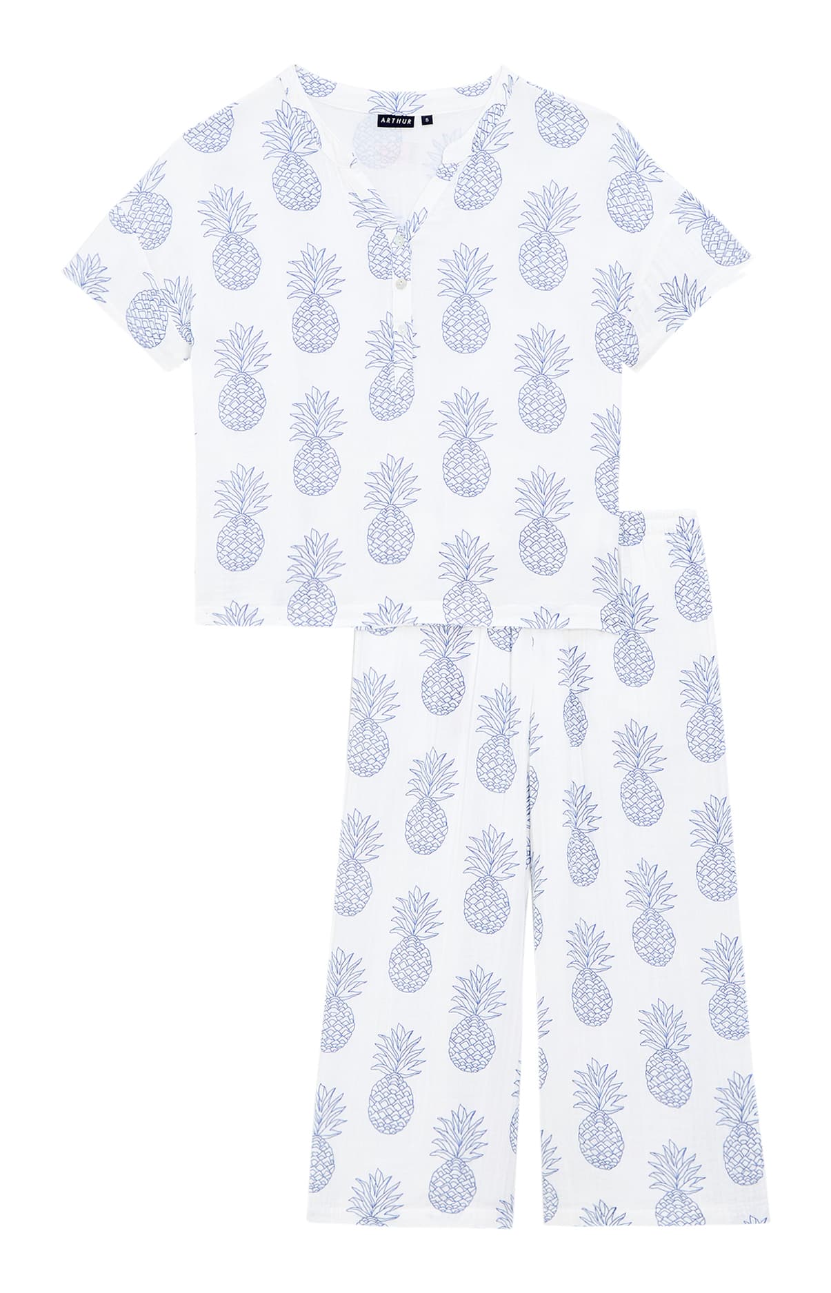 arthur-bob-pyjacorsaire-gaze-coton-ananas-blanc-femme image 3