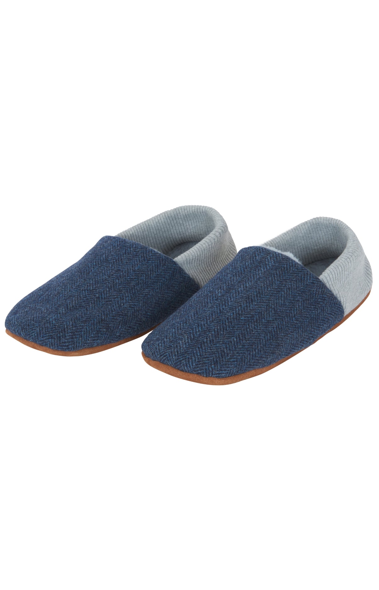 arthur-bob-chaussons-cuir-laine-bleu-42-43-chevron-fourrure image 1