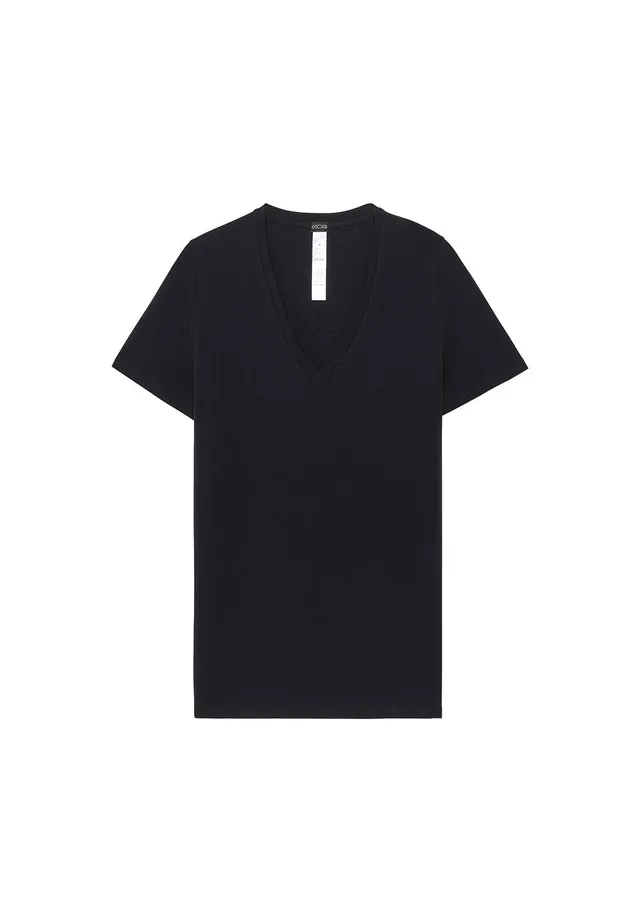 hom-supreme-cotton-tee-shirt-col-v-homme-noir-coton-stretch image 1