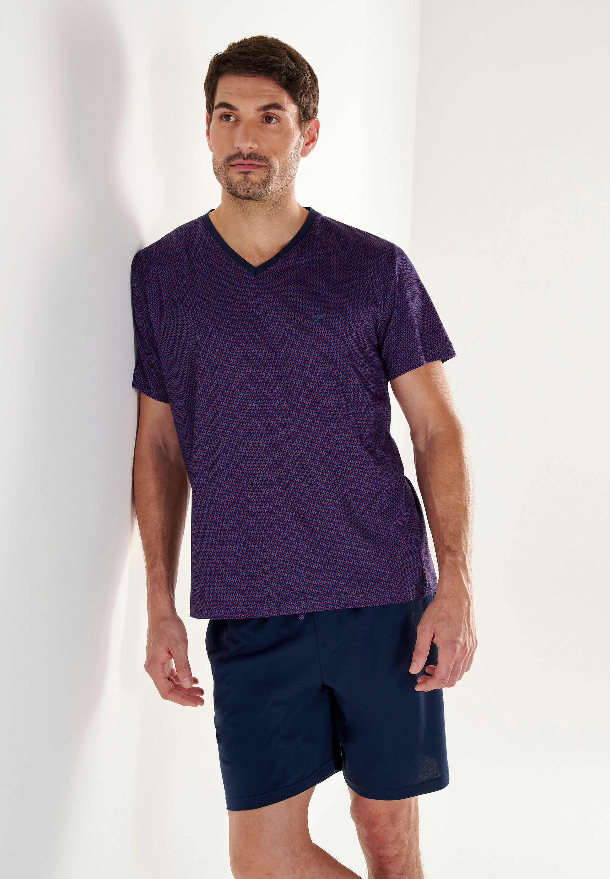 hom-fats-pyjama-court-homme-navy-print-coton-modal image 2