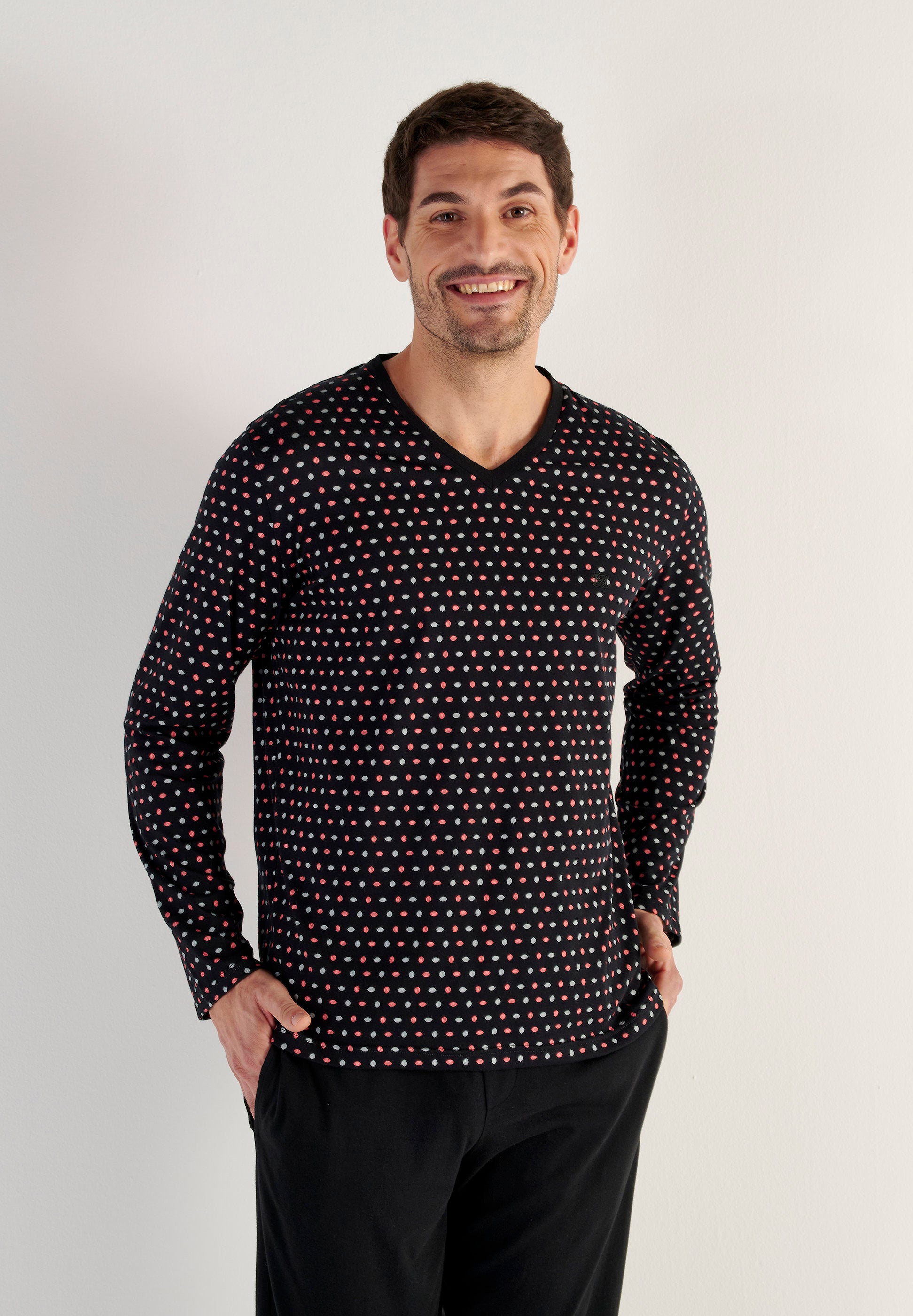 hom-modal-comfort-domino-pyjama-long-coton-imprim-noir image 2