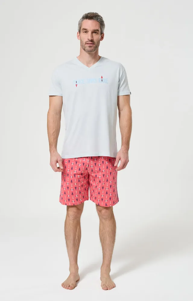 arthur-bob-pyjashort-coton-bio-corail-pince-sans-rire image 1