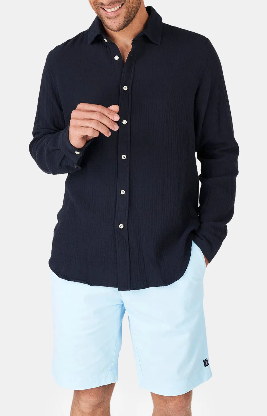 arthur-bob-chemise-gaze-coton-marine-manches-longues image 1
