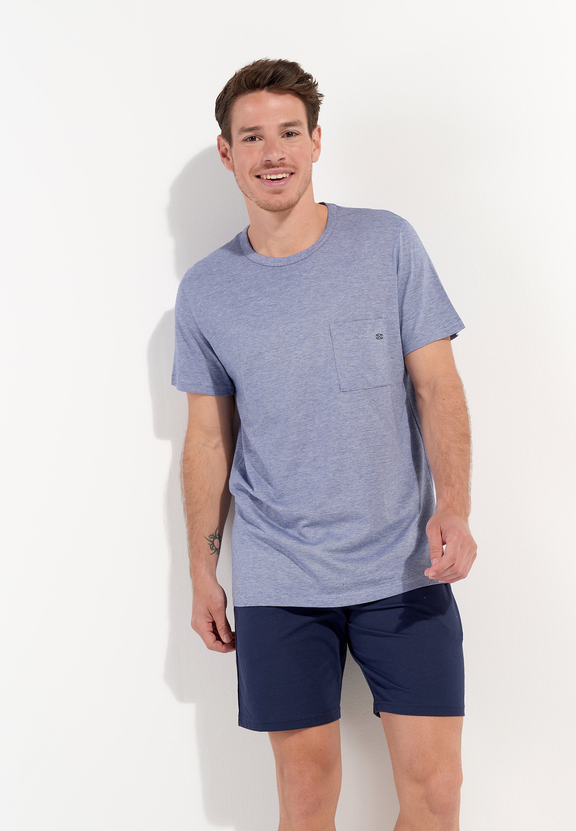 hom-modal-comfort-pyjama-court-homme-bleu-marine-coton-modal image 2
