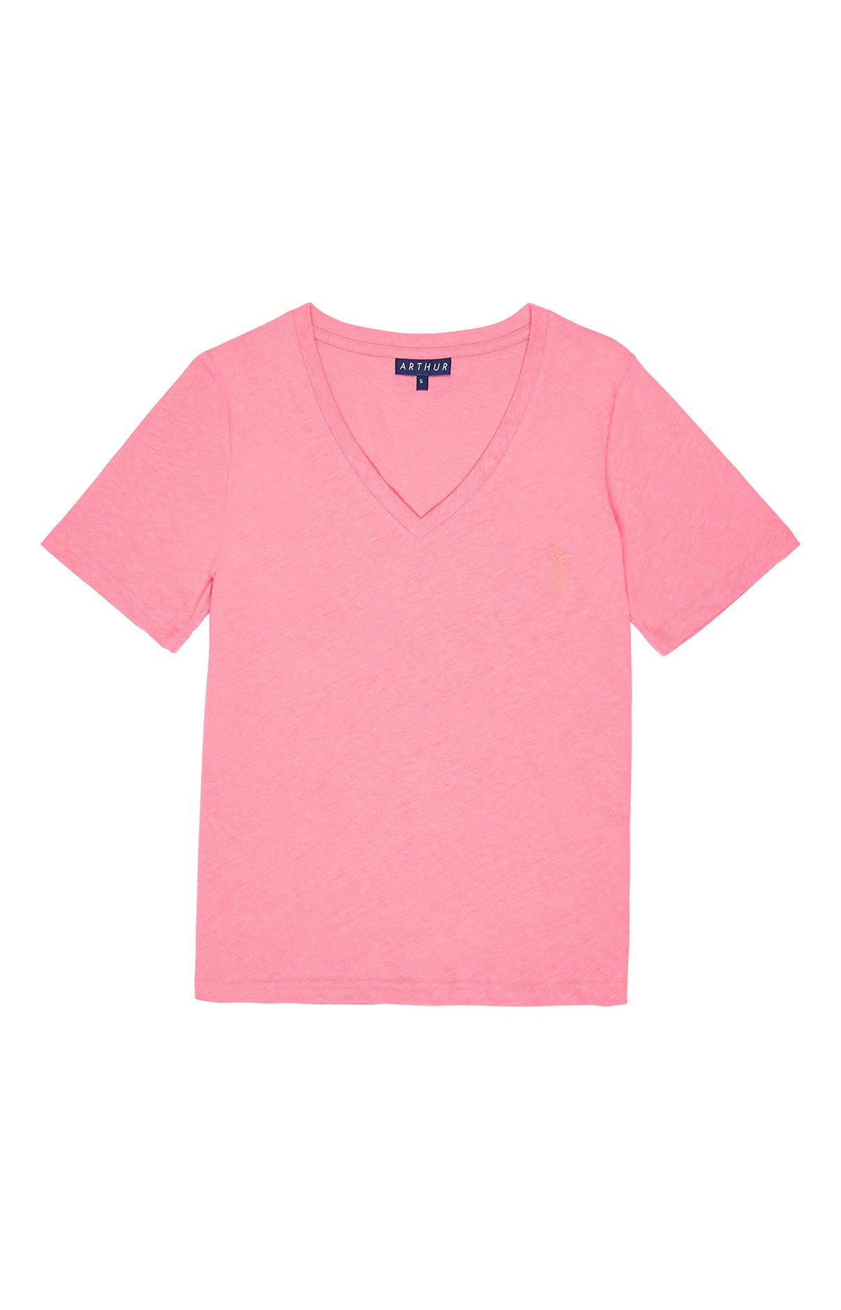 arthur-bob-tee-shirt-femme-candy-rose-coton-bio-col-v image 3